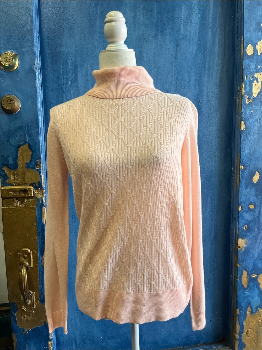 Light Pink Cable-Texture Turtleneck Sweater